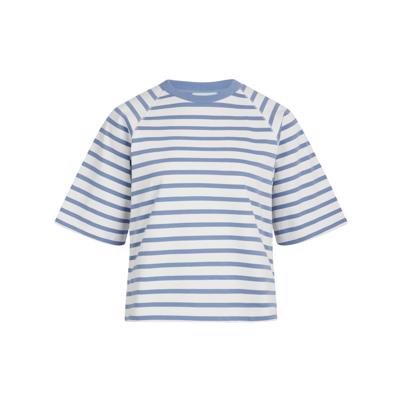 Mads Nørgaard Heavy Single Stripe Trista T-shirt Snowwhite Robbia Blue - Shop online hos Blossom